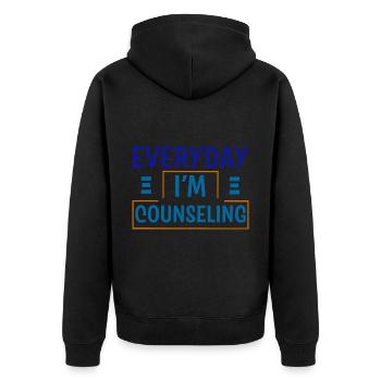 Everyday I'm Counseling - Unisex Premium Bio Zip Hoodie - Schwarz - Hinten - Nico (187cm)