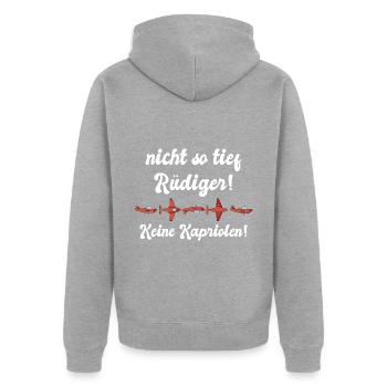 Rüdiger keine Kapriolen, nicht so tief! - Unisex Premium Bio Zip Hoodie - Grau meliert - Hinten - Nico (187cm)