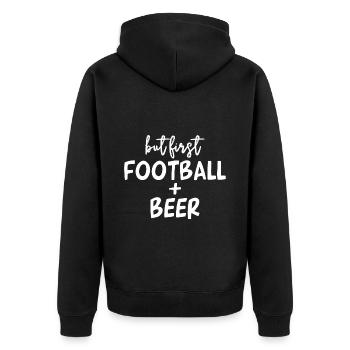 Lustiger American Football und Bier Spruch - Unisex Premium Bio Zip Hoodie - Schwarz - Hinten - Nico (187cm)