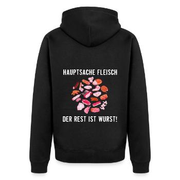Hauptsache Fleisch - Unisex Premium Bio Zip Hoodie - Schwarz - Hinten - Nico (187cm)