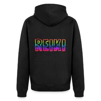 Reiki RS Rainbow - Unisex Premium Organic Zip Hoodie - black - Back - Nico (187cm)