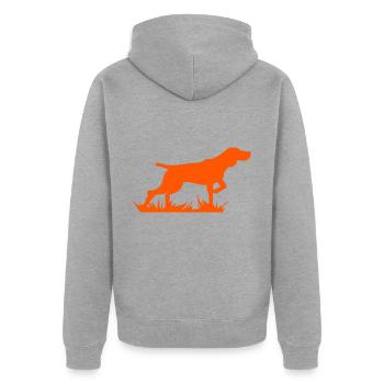 Logo de chien de chasse pour les amoureux des chiens et les maîtres-chiens - Veste à capuche bio Premium Unisexe - gris chiné - Dos - Nico (187cm)