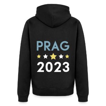 Prague 2023 Krona - Unisex Premium Organic Zip Hoodie - black - Back - Nico (187cm)