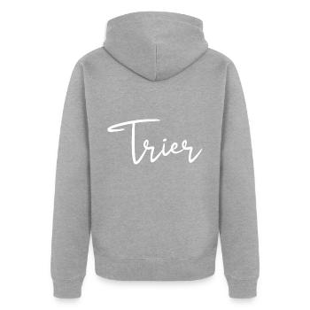 Trier - Unisex Premium Bio Zip Hoodie - Grau meliert - Hinten - Nico (187cm)