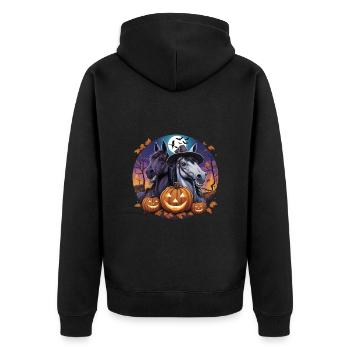 Drôles de chevaux d’Halloween fous - Veste à capuche bio Premium Unisexe - noir - Dos - Nico (187cm)