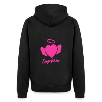 Engelchen mit Herz und Heiligenschein - Unisex Premium Bio Zip Hoodie - Schwarz - Hinten - Nico (187cm)