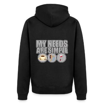 My Needs Are Simple, Coffee Yoga Wine - Unisex Premium Bio Zip Hoodie - Schwarz - Hinten - Nico (187cm)