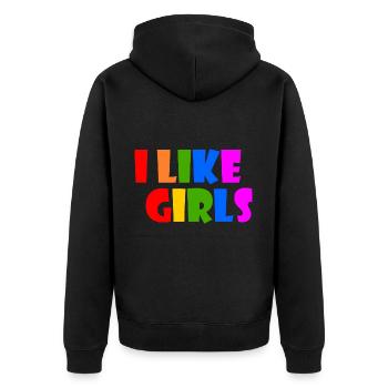 I like girls - Unisex Premium Bio Zip Hoodie - Schwarz - Hinten - Nico (187cm)