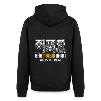 Bärtigermann Bär Tiger Mann Geschenk Bart - Unisex Premium Bio Zip Hoodie - Schwarz - Hinten - Nico (187cm)