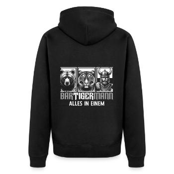 Bärtigermann Bär Tiger Mann Geschenk Bart - Unisex Premium Bio Zip Hoodie - Schwarz - Hinten - Nico (187cm)