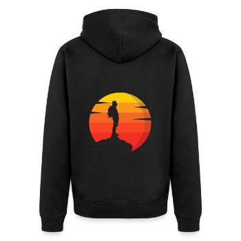 Retro, Sun, Mountains, Hiking, Climbing, Nature - Unisex Premium Organic Zip Hoodie - black - Back - Nico (187cm)