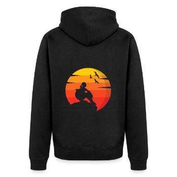 Retro, Sun, Mountains, Hiking, Climbing, Nature - Unisex Premium Organic Zip Hoodie - black - Back - Nico (187cm)