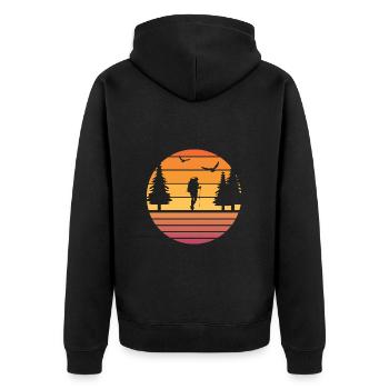Retro, Sun, Mountains, Hiking, Climbing, Nature - Unisex Premium Organic Zip Hoodie - black - Back - Nico (187cm)