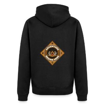 Adventure Begins Here Mountains Hiking Climbing Nature - Unisex Premium Organic Zip Hoodie - black - Back - Nico (187cm)