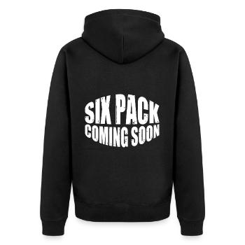 Six Pack Coming Soon 65 - Unisex Premium Organic Zip Hoodie - black - Back - Nico (187cm)