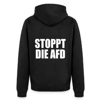 Stoppt die afd - Unisex Premium Bio Zip Hoodie - Schwarz - Hinten - Nico (187cm)