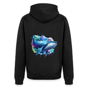 Blauwal Bunter Hintergrund - Unisex Premium Bio Zip Hoodie - Schwarz - Hinten - Nico (187cm)