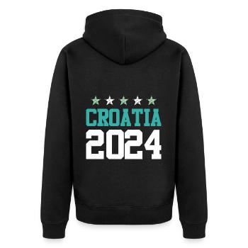 Kroatien 2024 Reisen - Unisex Premium Bio Zip Hoodie - Schwarz - Hinten - Nico (187cm)