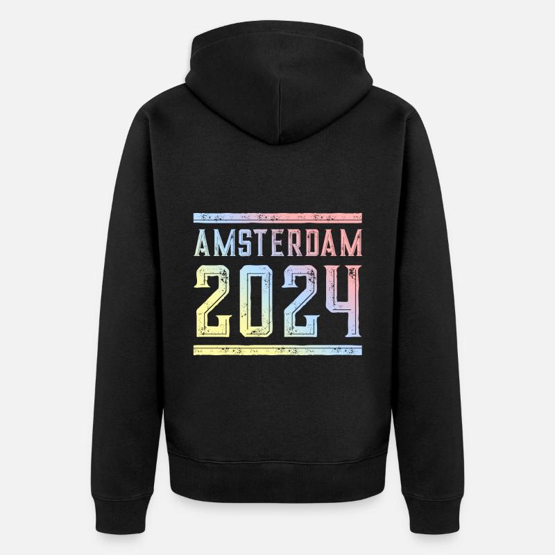Amsterdam 2024 Bunt - Unisex Premium Bio Zip Hoodie - Schwarz