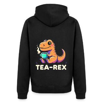 TEA-REX - Dinosaurier-Tee - Unisex Premium Bio Zip Hoodie - Schwarz - Hinten - Nico (187cm)