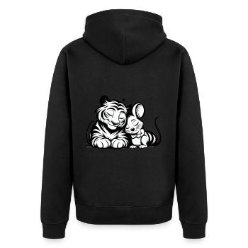 Cuddling Tiger And Mouse In Love - Unisex Premium Bio Zip Hoodie - Schwarz - Hinten - Nico (187cm)