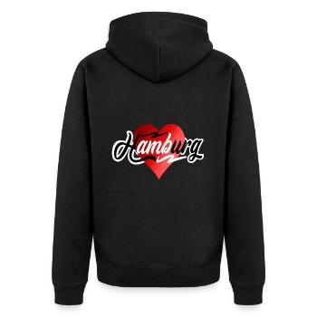 Hamburg - Unisex Premium Organic Zip Hoodie - black - Back - Nico (187cm)