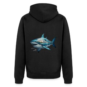 Cooler Hai Meereslandschaft Gemälde Kunst - Unisex Premium Bio Zip Hoodie - Schwarz - Hinten - Nico (187cm)