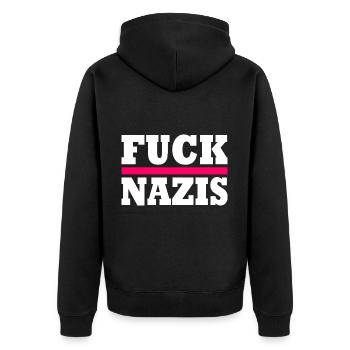 Fuck nazis - Unisex Premium Bio Zip Hoodie - Schwarz - Hinten - Nico (187cm)