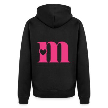 Buchstabe m Anfangsbuchstabe mit Herz - Unisex Premium Bio Zip Hoodie - Schwarz - Hinten - Nico (187cm)