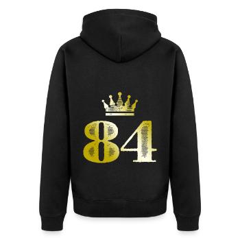 84 Zahl Krone Gold - Unisex Premium Bio Zip Hoodie - Schwarz - Hinten - Nico (187cm)