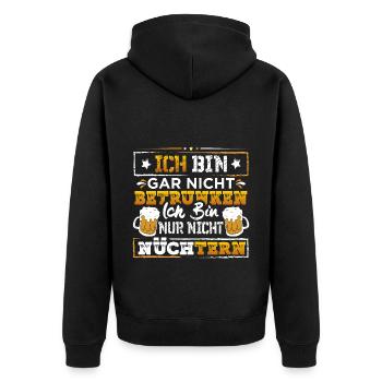 Ich bin gar nicht Betrunken - Unisex Premium Bio Zip Hoodie - Schwarz - Hinten - Nico (187cm)