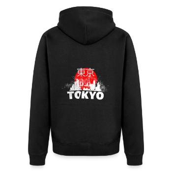 Tokio Japan Asien Stadt Skyline Schrift Grunge - Unisex Premium Bio Zip Hoodie - Schwarz - Hinten - Nico (187cm)