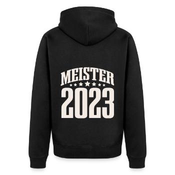 Meister 2023 Meisterprüfung Meisterbrief - Unisex Premium Bio Zip Hoodie - Schwarz - Hinten - Nico (187cm)