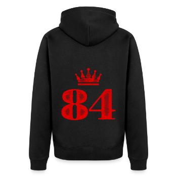 84 Zahl Krone - Unisex Premium Bio Zip Hoodie - Schwarz - Hinten - Nico (187cm)