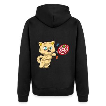 Cat Playing Darts - Unisex Premium Organic Zip Hoodie - black - Back - Nico (187cm)