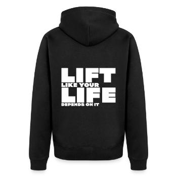 Lift Like Your Life Depends On It - Unisex Premium Organic Zip Hoodie - black - Back - Nico (187cm)