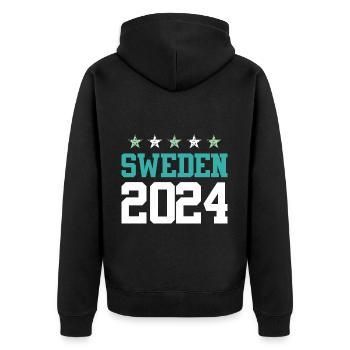Schweden 2024 Reisen - Unisex Premium Bio Zip Hoodie - Schwarz - Hinten - Nico (187cm)