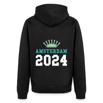 Amsterdam 2024 Krone - Unisex Premium Bio Zip Hoodie - Schwarz - Hinten - Nico (187cm)