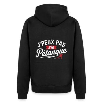 Ich kann nicht, ich habe Petanque - Unisex Premium Bio Zip Hoodie - Schwarz - Hinten - Nico (187cm)