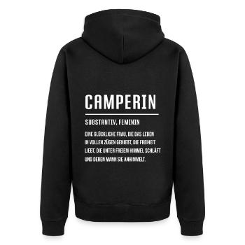 Camperin Campen Camping Wohnmobil Zelt Zelten - Unisex Premium Bio Zip Hoodie - Schwarz - Hinten - Nico (187cm)
