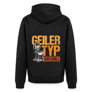 Grillen Bbq Geiler Typ am Grill - Unisex Premium Bio Zip Hoodie - Schwarz - Hinten - Nico (187cm)