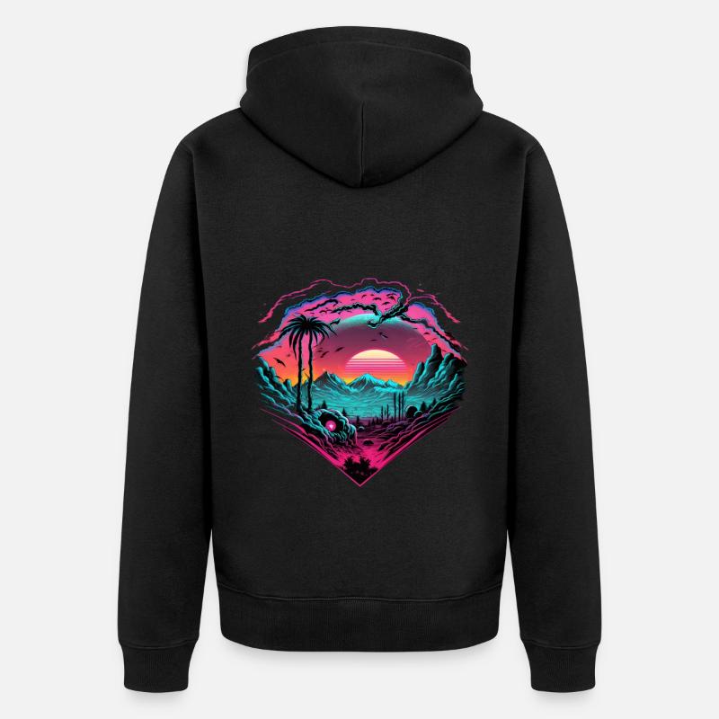 Synthwave Sunset 80s Cadeau - Veste à capuche bio Premium Unisexe - noir