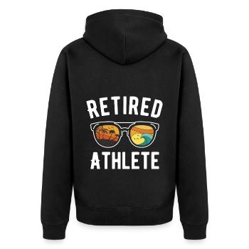Aktiver Rentner-Sportler mit Sonnenbrille am - Unisex Premium Bio Zip Hoodie - Schwarz - Hinten - Nico (187cm)