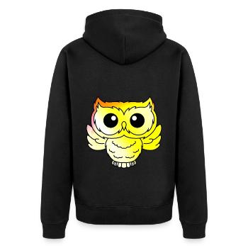 Eule Comic Tier - Unisex Premium Bio Zip Hoodie - Schwarz - Hinten - Nico (187cm)