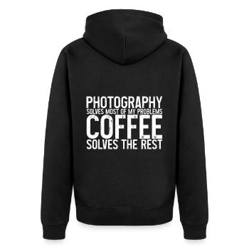 Photography Solves Most Of My Problems 3 - Unisex Premium Bio Zip Hoodie - Schwarz - Hinten - Nico (187cm)