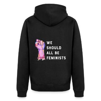 Wir sollten alle Feministinnen sein - Unisex Premium Bio Zip Hoodie - Schwarz - Hinten - Nico (187cm)