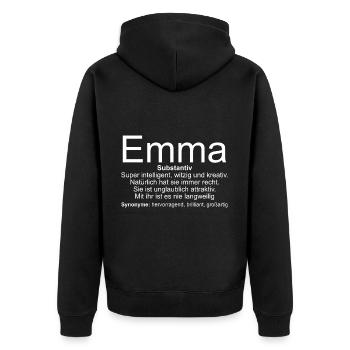 Name Definition Emma - Unisex Premium Bio Zip Hoodie - Schwarz - Hinten - Nico (187cm)