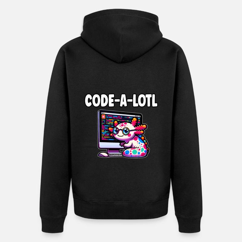 Funny Coding Axolotl Programming Gift - Unisex Premium Organic Zip Hoodie - black