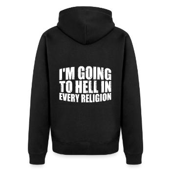 Je vais en enfer dans toutes les religions 7 - Veste à capuche bio Premium Unisexe - noir - Dos - Nico (187cm)