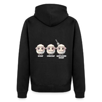 Schaf Unschaf gestochen Schaf - Unisex Premium Bio Zip Hoodie - Schwarz - Hinten - Nico (187cm)